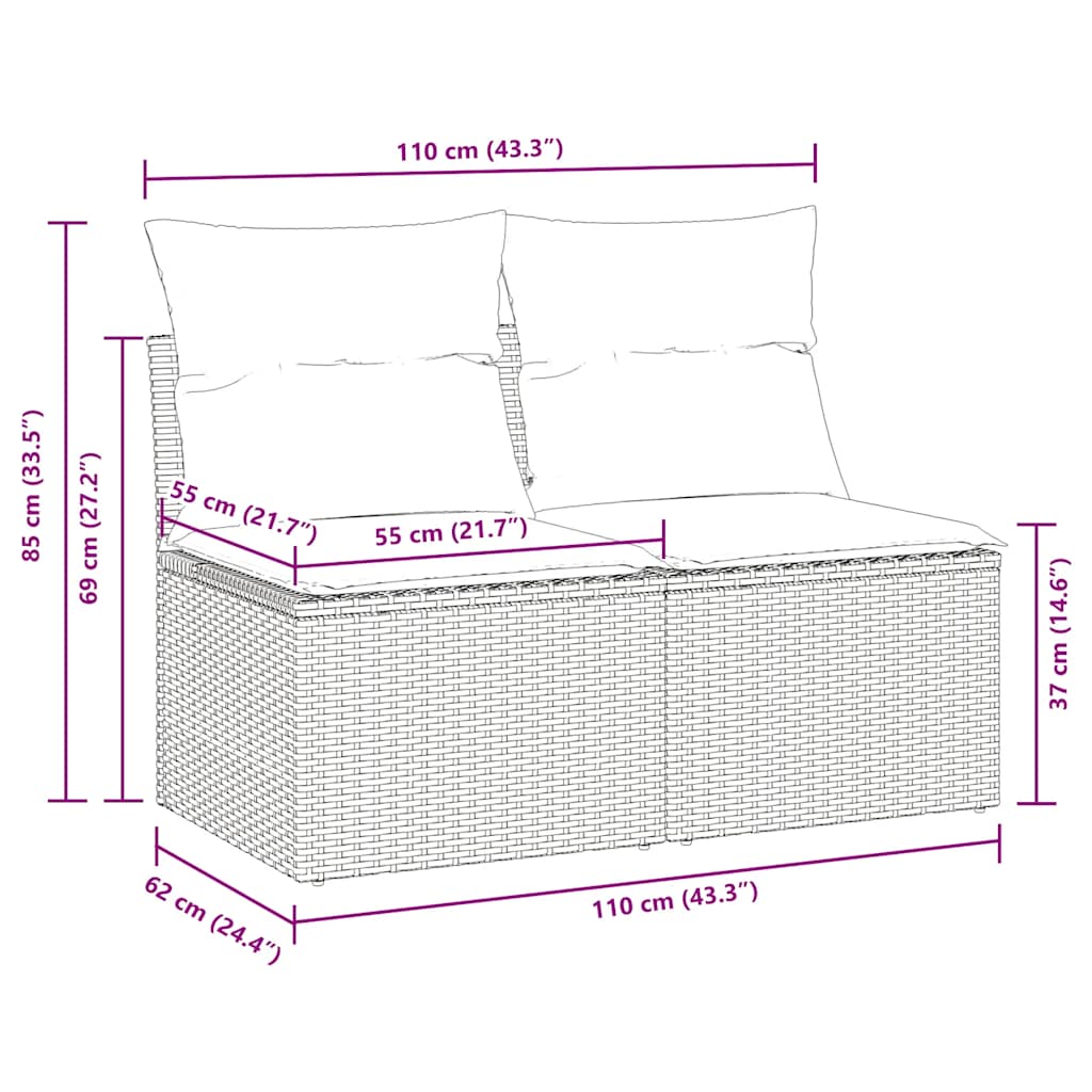 2-tlg. Garten-Sofagarnitur mit Kissen Beige Poly Rattan Akazie