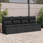 2-tlg. Garten-Sofagarnitur mit Kissen Schwarz Poly Rattan