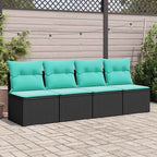 2-tlg. Garten-Sofagarnitur mit Kissen Schwarz Poly Rattan