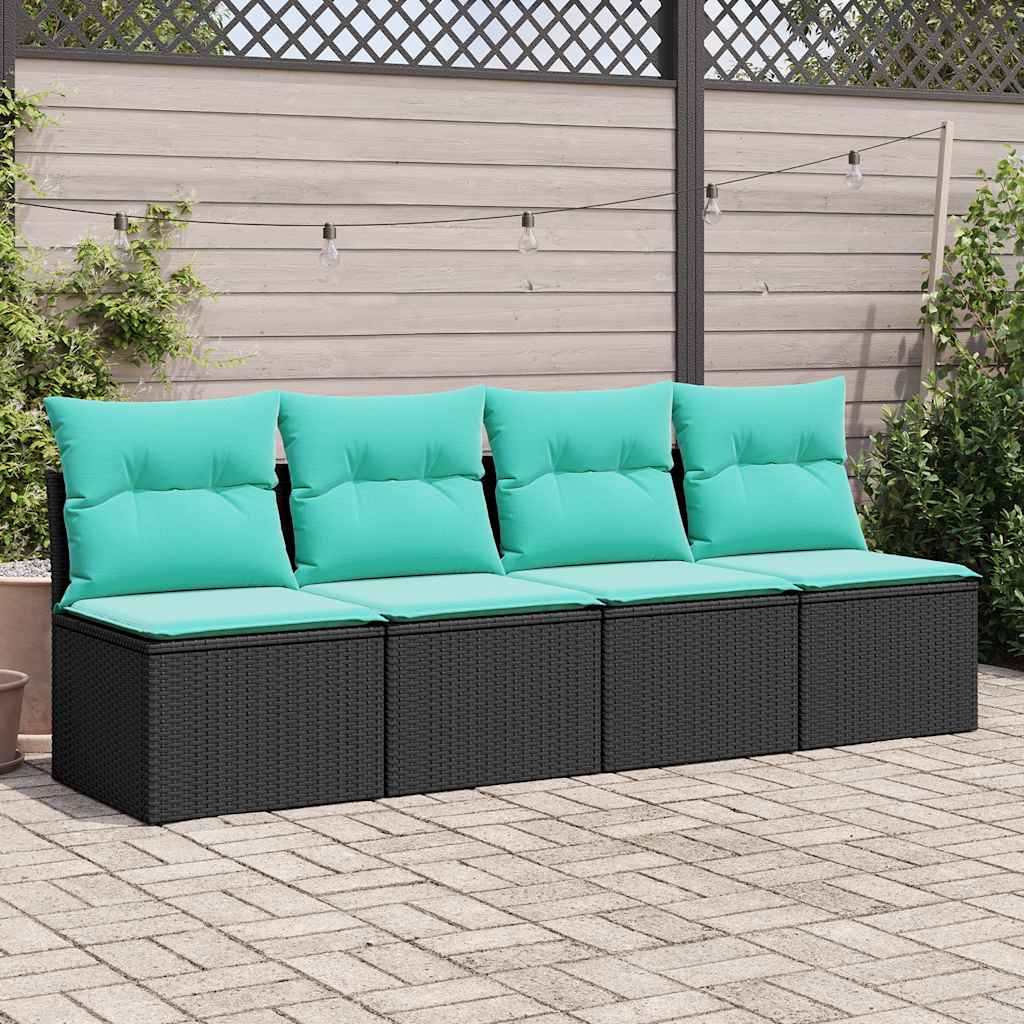 2-tlg. Garten-Sofagarnitur mit Kissen Schwarz Poly Rattan