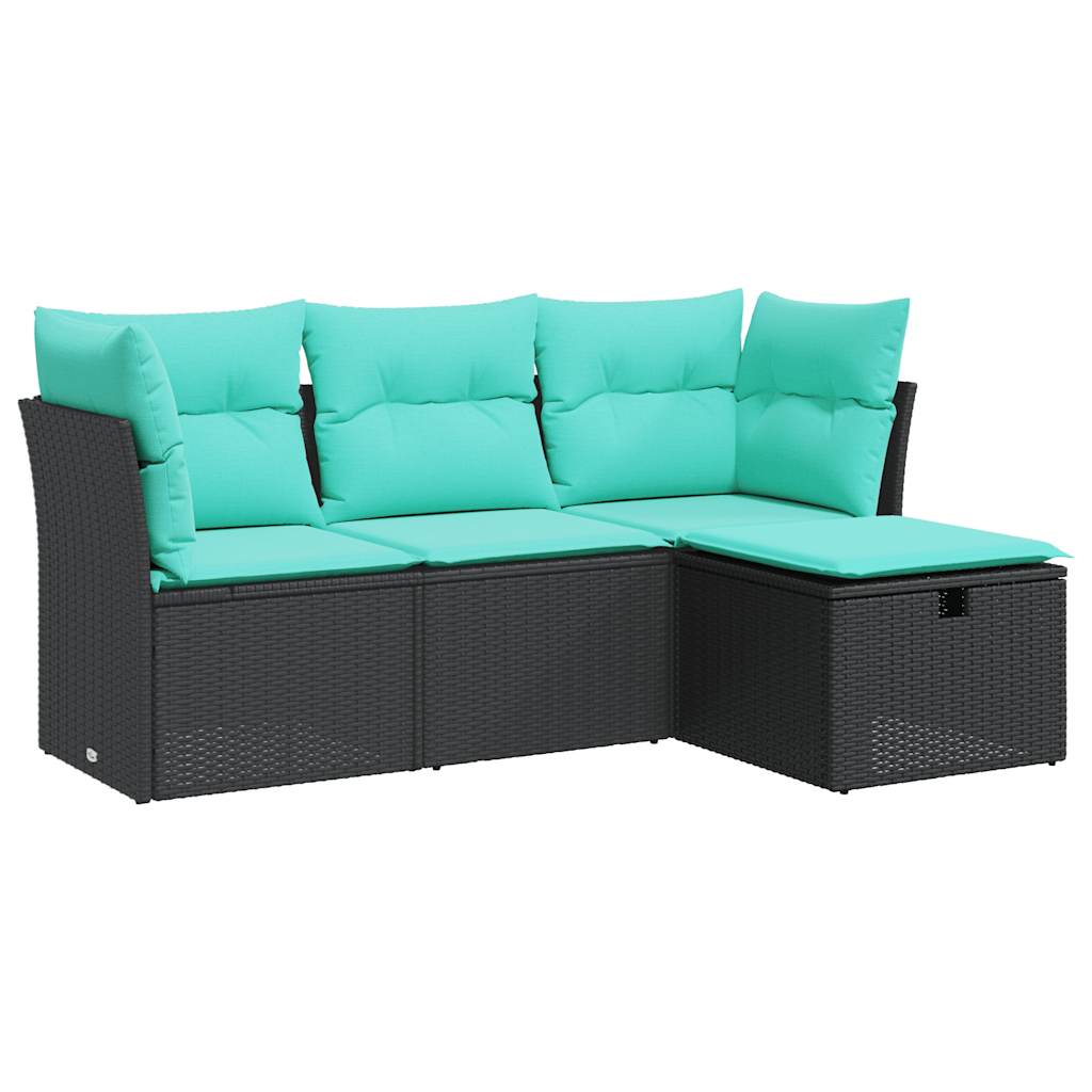 4-tlg. Garten-Sofagarnitur mit Kissen Schwarz Poly Rattan