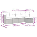 5-tlg. Garten-Sofagarnitur mit Kissen Grau Poly Rattan