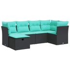 6-tlg. Garten-Sofagarnitur mit Kissen Schwarz Poly Rattan