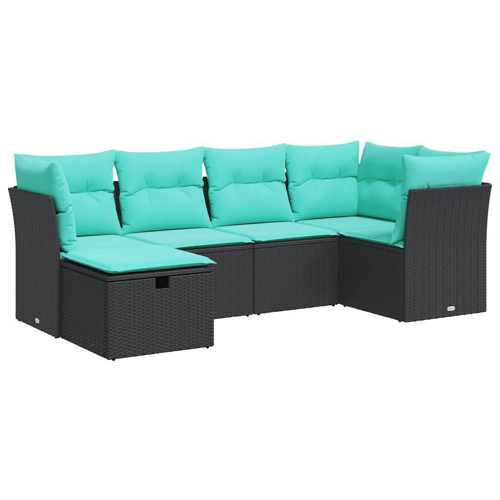 6-tlg. Garten-Sofagarnitur mit Kissen Schwarz Poly Rattan