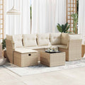 7-tlg. Garten-Sofagarnitur mit Kissen Beige Poly Rattan