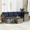 7-tlg. Garten-Sofagarnitur mit Kissen Grau Poly Rattan