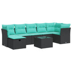 8-tlg. Garten-Sofagarnitur mit Kissen Schwarz Poly Rattan