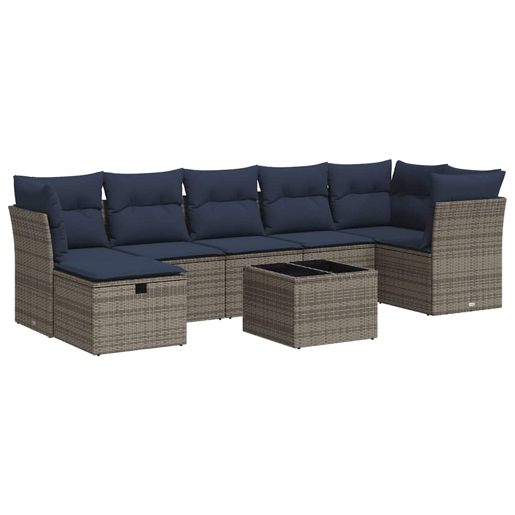 8-tlg. Garten-Sofagarnitur mit Kissen Grau Poly Rattan