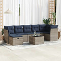 8-tlg. Garten-Sofagarnitur mit Kissen Grau Poly Rattan