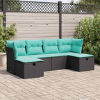6-tlg. Garten-Sofagarnitur mit Kissen Schwarz Poly Rattan