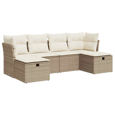 6-tlg. Garten-Sofagarnitur mit Kissen Beige Poly Rattan