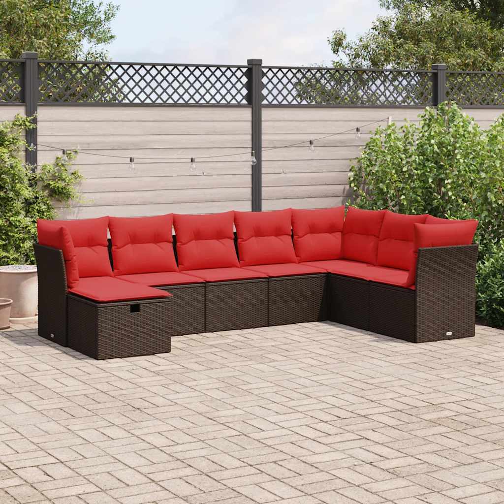 8-tlg. Garten-Sofagarnitur mit Kissen Braun Poly Rattan