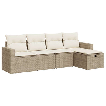 5-tlg. Garten-Sofagarnitur mit Kissen Beige Poly Rattan