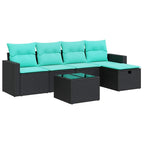 6-tlg. Garten-Sofagarnitur mit Kissen Schwarz Poly Rattan