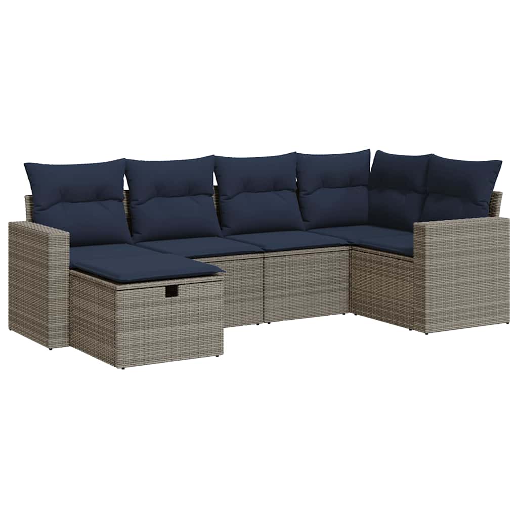 6-tlg. Garten-Sofagarnitur mit Kissen Grau Poly Rattan