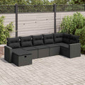 7-tlg. Garten-Sofagarnitur mit Kissen Schwarz Poly Rattan