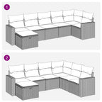 7-tlg. Garten-Sofagarnitur mit Kissen Schwarz Poly Rattan