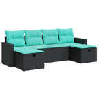 6-tlg. Garten-Sofagarnitur mit Kissen Schwarz Poly Rattan