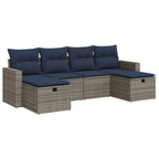 6-tlg. Garten-Sofagarnitur mit Kissen Grau Poly Rattan