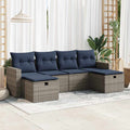 6-tlg. Garten-Sofagarnitur mit Kissen Grau Poly Rattan