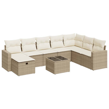 9-tlg. Garten-Sofagarnitur mit Kissen Beige Poly Rattan