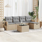6-tlg. Garten-Sofagarnitur mit Kissen Beige Poly Rattan