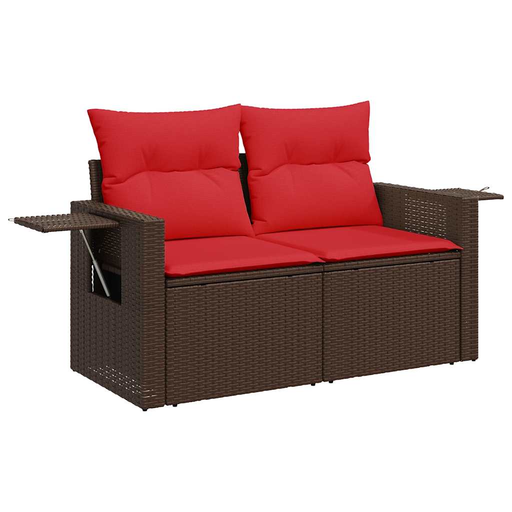 7-tlg. Garten-Sofagarnitur mit Kissen Braun Poly Rattan