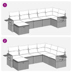 7-tlg. Garten-Sofagarnitur mit Kissen Braun Poly Rattan