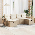 6-tlg. Garten-Sofagarnitur mit Kissen Beige Poly Rattan