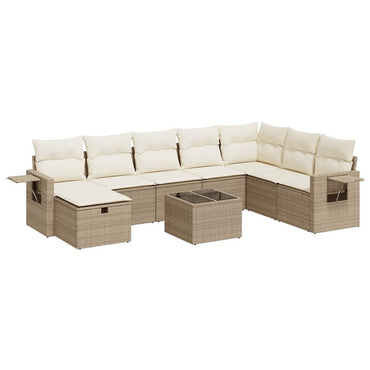 9-tlg. Garten-Sofagarnitur mit Kissen Beige Poly Rattan