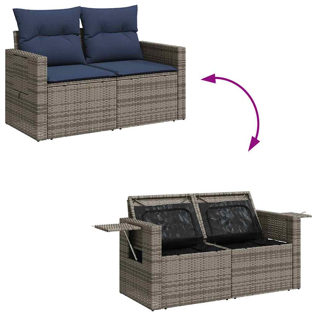 9-tlg. Garten-Sofagarnitur mit Kissen Grau Poly Rattan