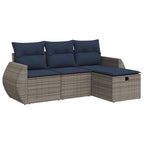 4-tlg. Garten-Sofagarnitur mit Kissen Grau Poly Rattan