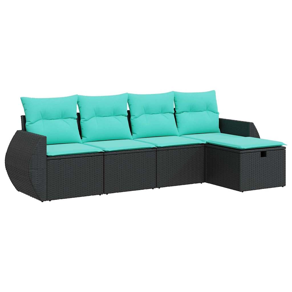 5-tlg. Garten-Sofagarnitur mit Kissen Schwarz Poly Rattan