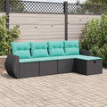 5-tlg. Garten-Sofagarnitur mit Kissen Schwarz Poly Rattan