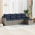 5-tlg. Garten-Sofagarnitur mit Kissen Grau Poly Rattan