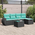 6-tlg. Garten-Sofagarnitur mit Kissen Schwarz Poly Rattan