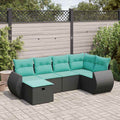 6-tlg. Garten-Sofagarnitur mit Kissen Schwarz Poly Rattan