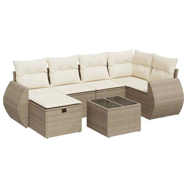 7-tlg. Garten-Sofagarnitur mit Kissen Beige Poly Rattan