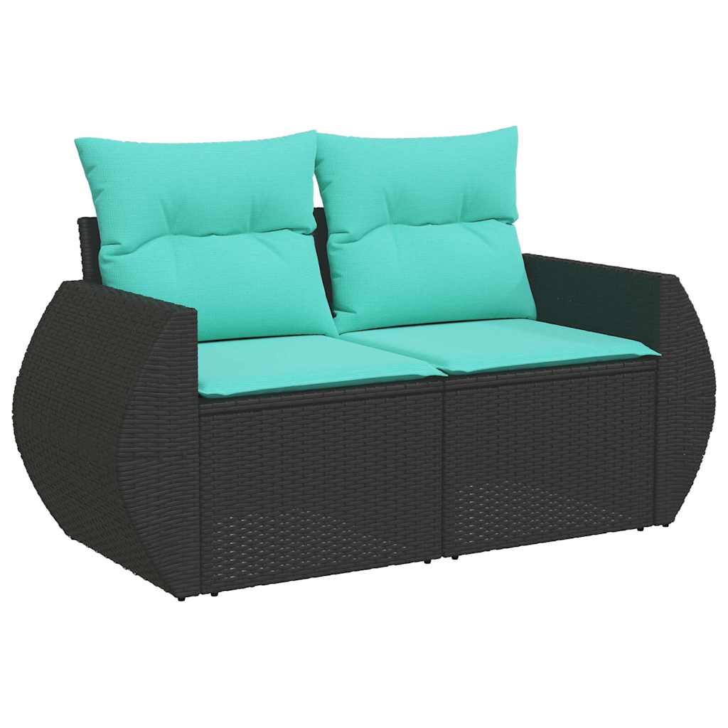 7-tlg. Garten-Sofagarnitur mit Kissen Schwarz Poly Rattan