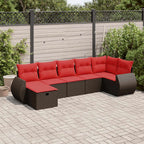 7-tlg. Garten-Sofagarnitur mit Kissen Braun Poly Rattan