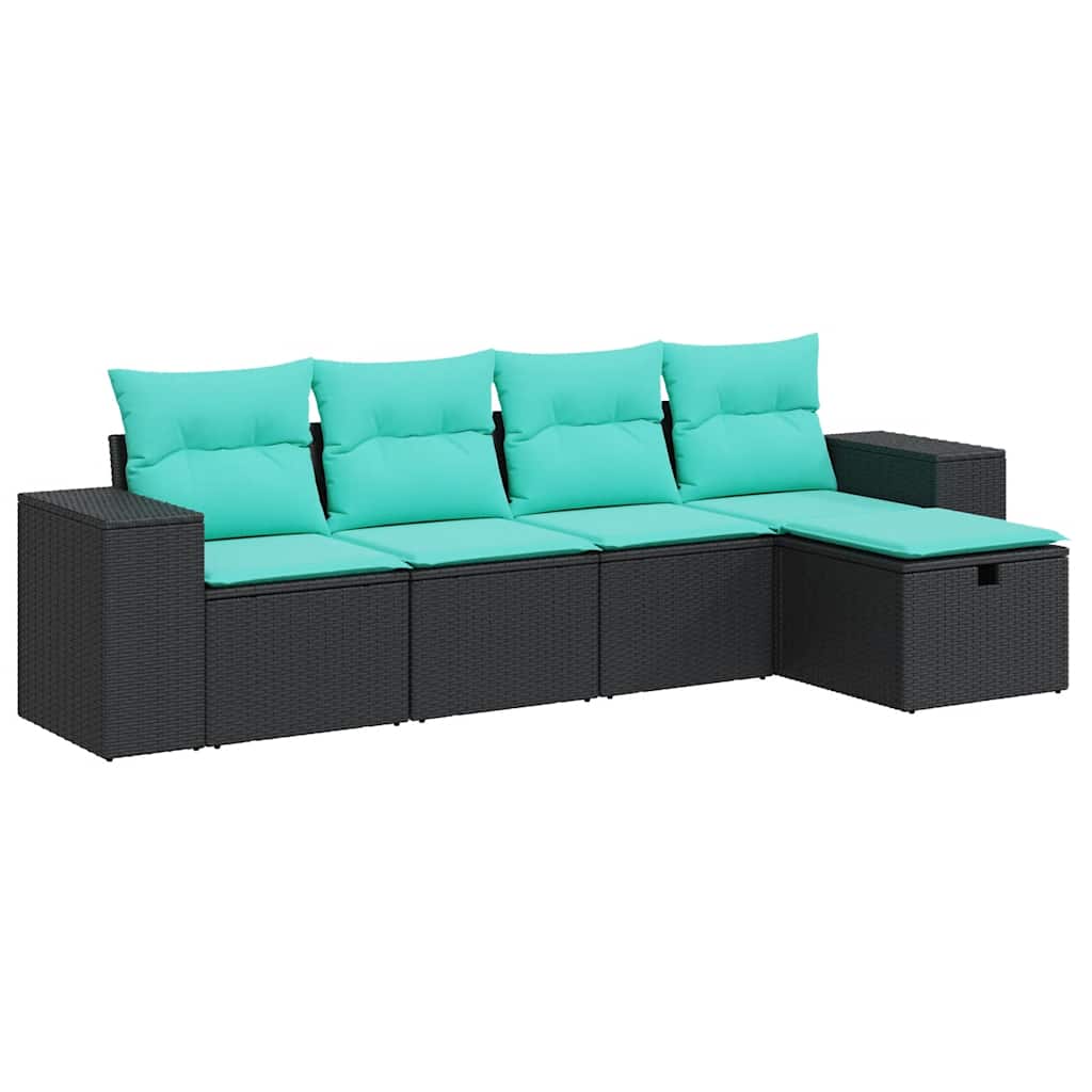 5-tlg. Garten-Sofagarnitur mit Kissen Schwarz Poly Rattan