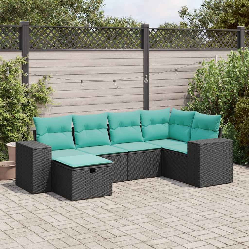 6-tlg. Garten-Sofagarnitur mit Kissen Schwarz Poly Rattan
