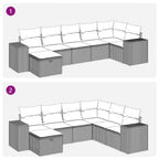 7-tlg. Garten-Sofagarnitur mit Kissen Grau Poly Rattan