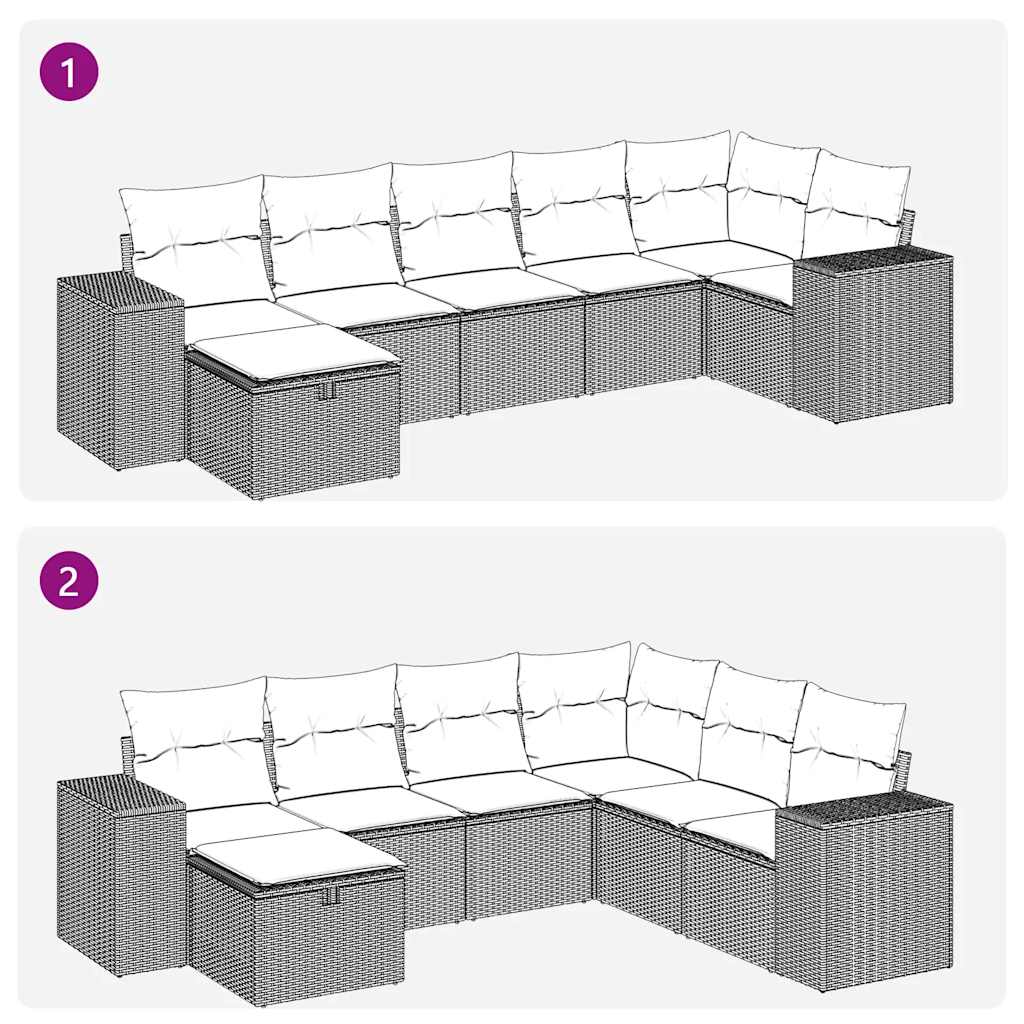 7-tlg. Garten-Sofagarnitur mit Kissen Braun Poly Rattan