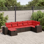 7-tlg. Garten-Sofagarnitur mit Kissen Braun Poly Rattan