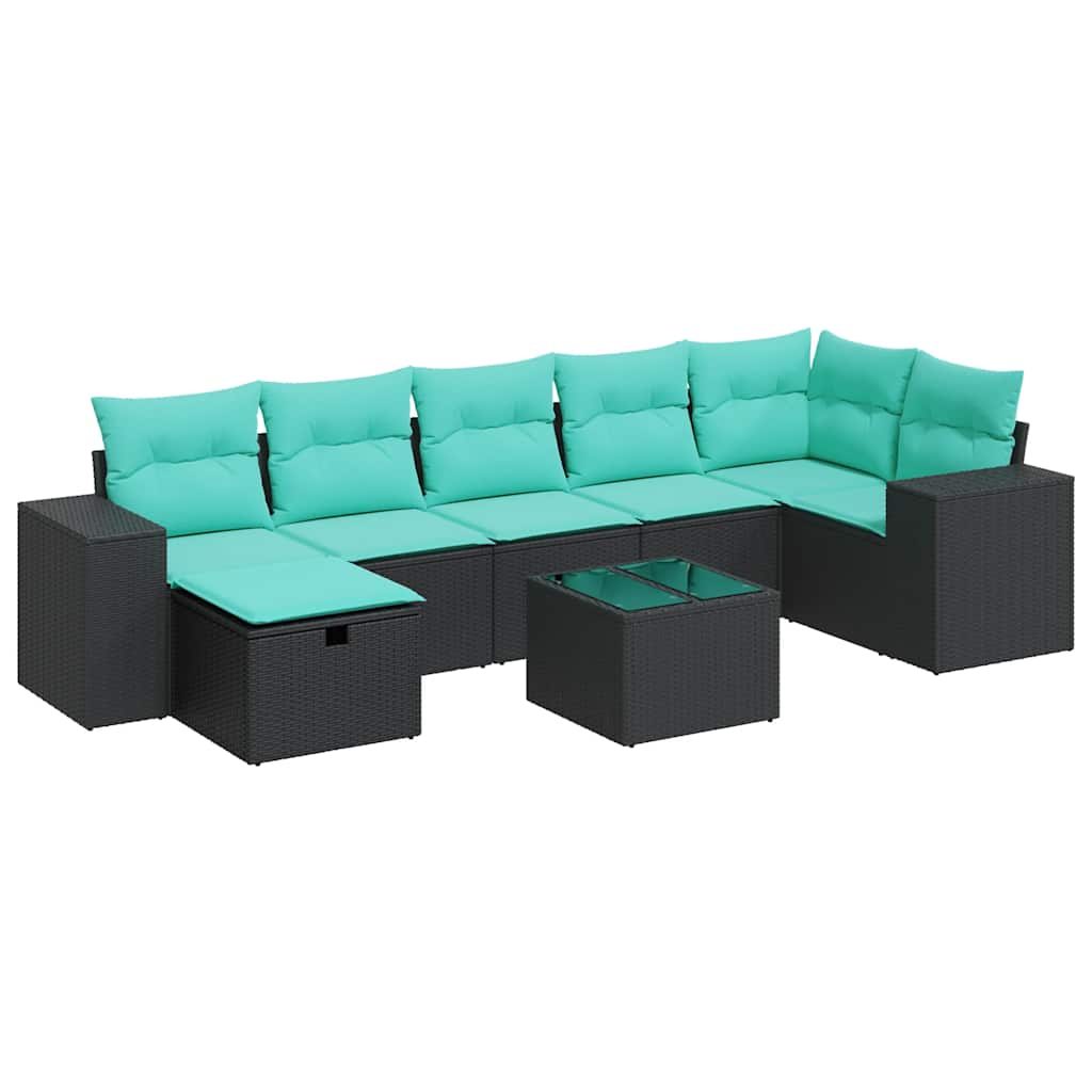 8-tlg. Garten-Sofagarnitur mit Kissen Schwarz Poly Rattan