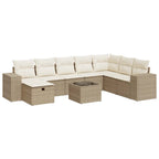 9-tlg. Garten-Sofagarnitur mit Kissen Beige Poly Rattan
