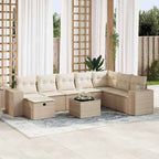 9-tlg. Garten-Sofagarnitur mit Kissen Beige Poly Rattan