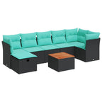 8-tlg. Garten-Sofagarnitur mit Kissen Schwarz Poly Rattan