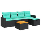 6-tlg. Garten-Sofagarnitur mit Kissen Schwarz Poly Rattan